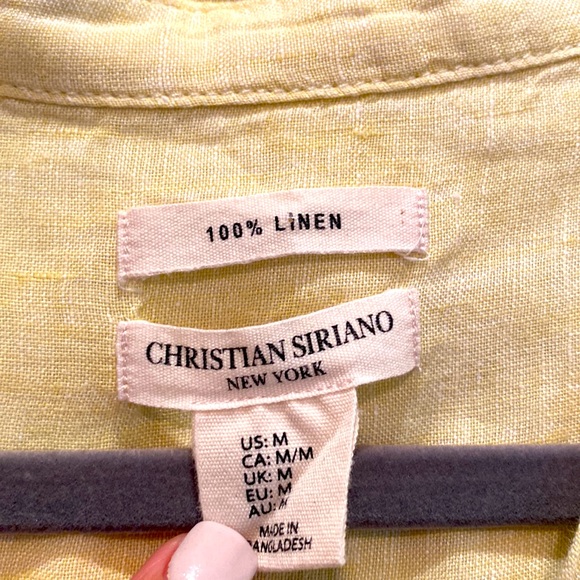 Christian Siriano Pale Yellow Medium Summer linen woman’s button down blouse #14 - Picture 2 of 5